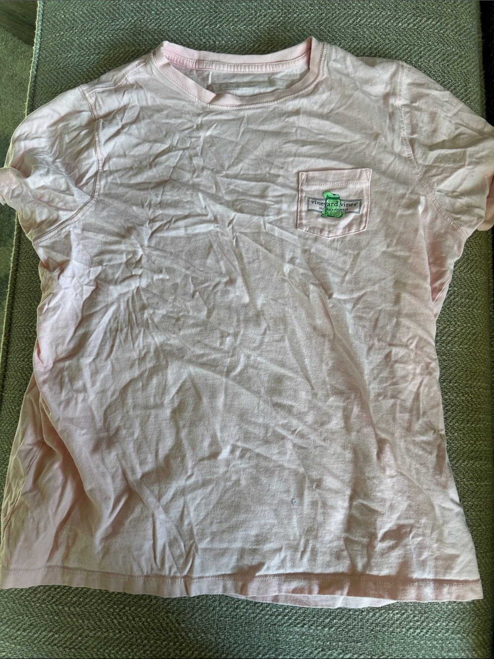 Vineyard Vines Light Pink Kids Pocket Tee with Green Whale Logo